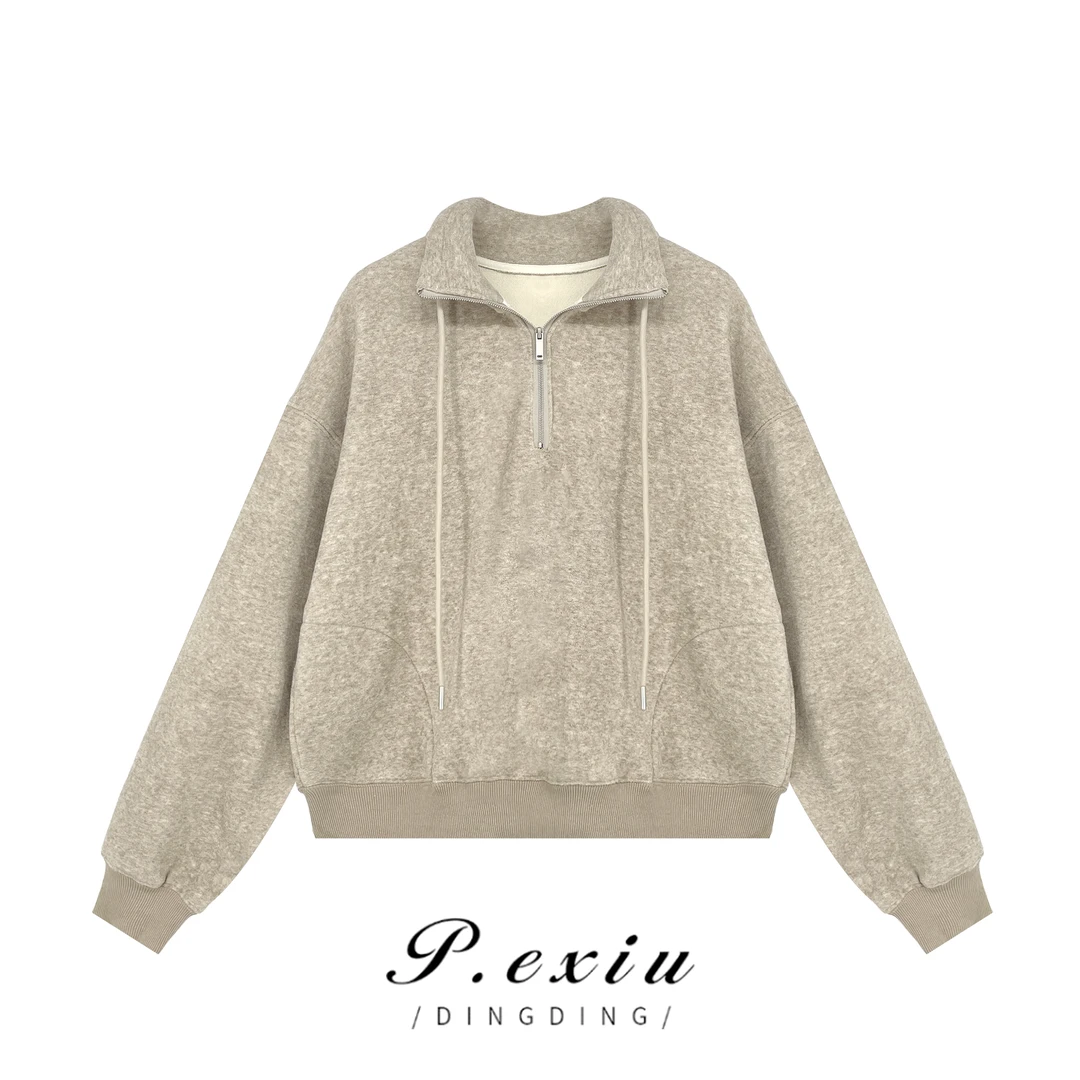 秋冬加厚立领美式减龄休闲时尚百搭长袖卫衣K7852