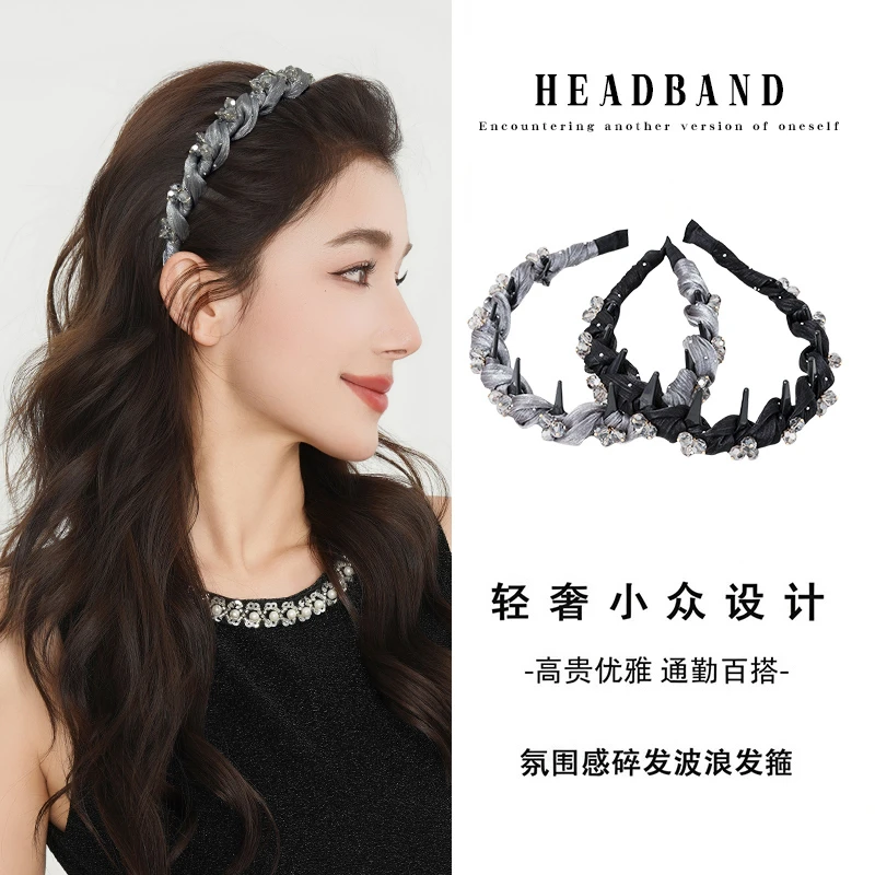 网纱水钻波浪发箍女外出蓬松高颅顶头箍洗脸压发带齿防滑发卡发饰