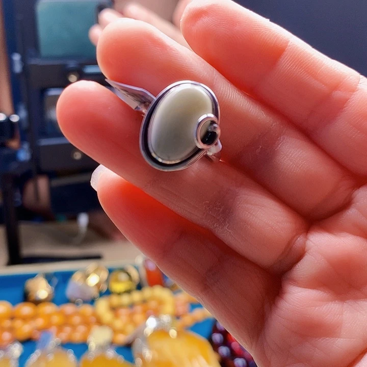 银S925镶嵌琥珀手链波兰设计款琥珀蜜蜡