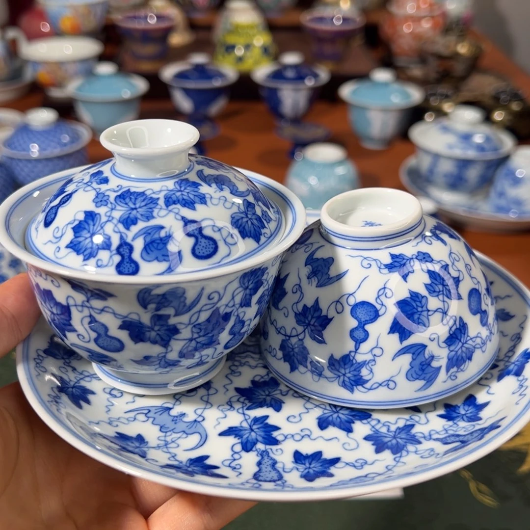知冬煮雪手工手绘-竹林草堂茶具重工三件套套组