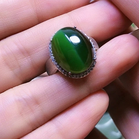 和田玉戒指银S925镶嵌