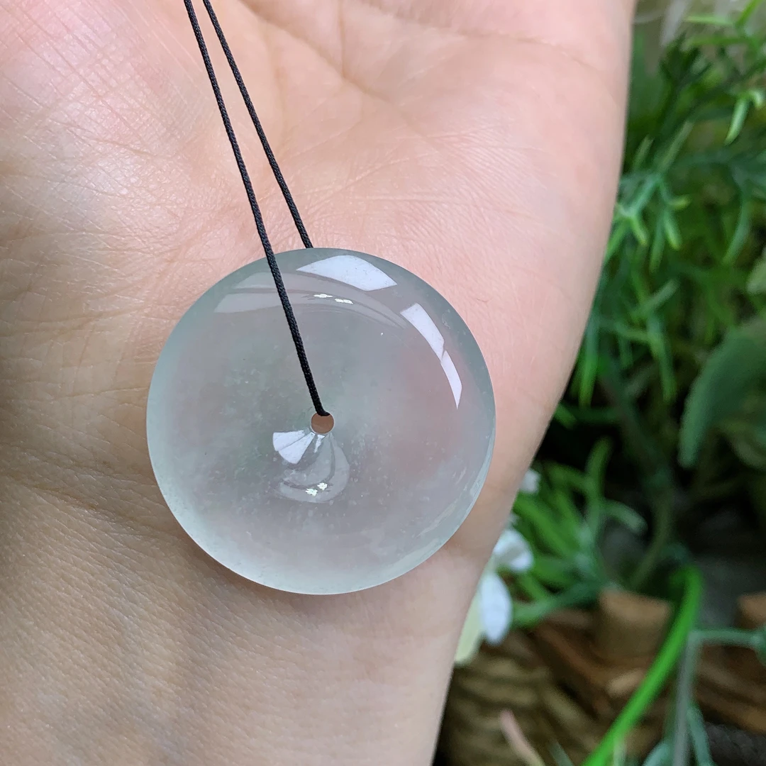 缅甸天然翡翠货玉石高冰起光雪花棉平安扣吊坠霞尺寸30.2/5.8mm