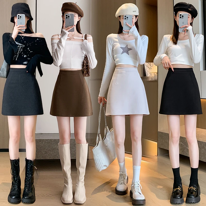 毛呢半身裙高腰短裙秋款女装2025新款搭配毛衣A字裙一步裙包臀裙