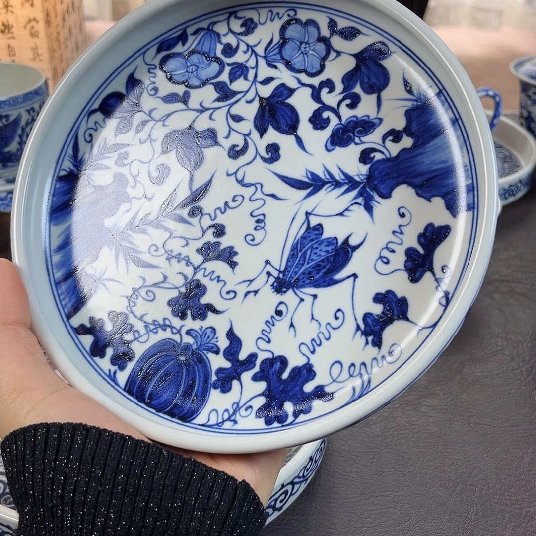 朝岚夕霞窑原矿釉烧制青花虫趣壶承