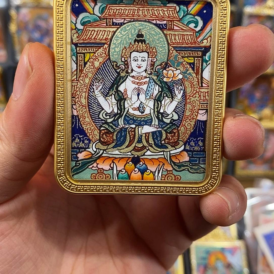 铜铁合金类浮世绘四臂唐卡吊坠