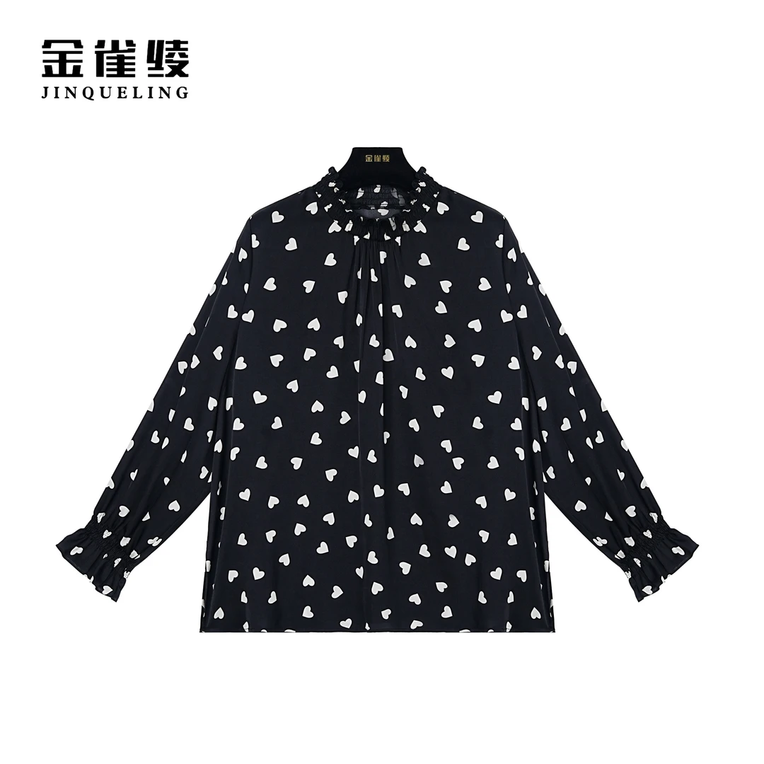 金雀绫【心想事成】桑蚕丝木耳领复古满印休闲显瘦衬衫SZ4S34