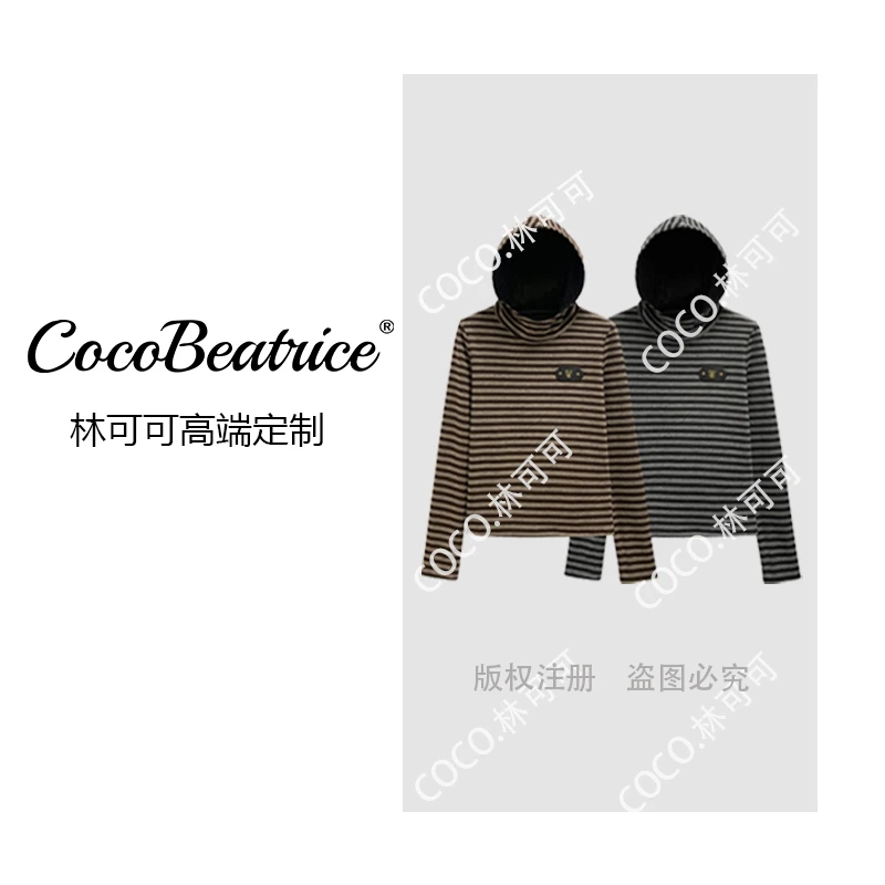 【COCO林可可】68592#条纹烫钻连帽卫衣2025秋冬百搭个性潮流上衣