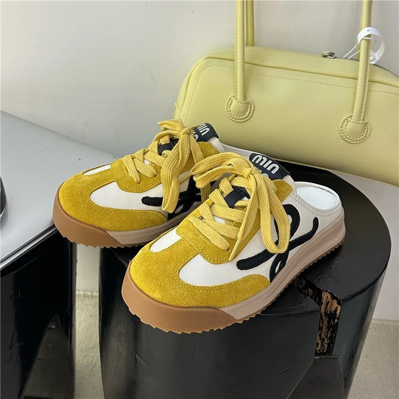 时尚包头半拖鞋女2025夏季新款复古防滑透气软底轻便懒人休闲板鞋