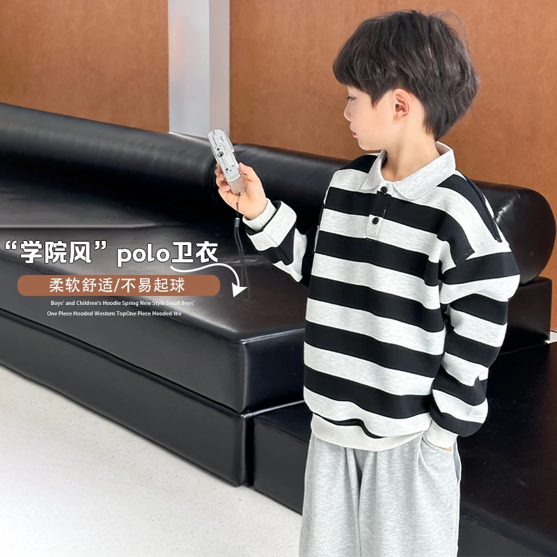 儿童长袖polo衫男童翻领卫衣春秋款2025新款中大童学院风休闲上衣