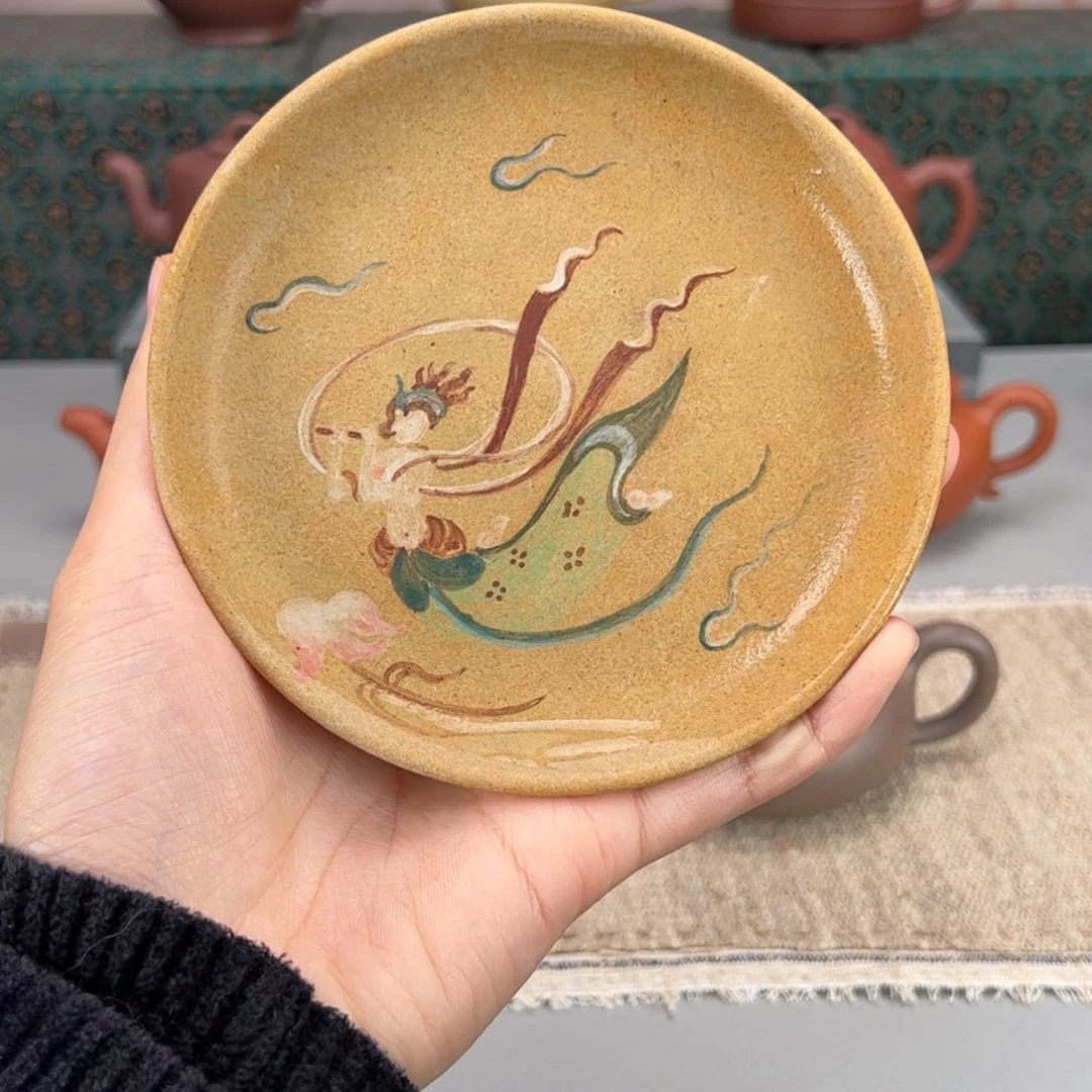 茶壶紫砂黄段敦煌风格紫砂壶承12c m