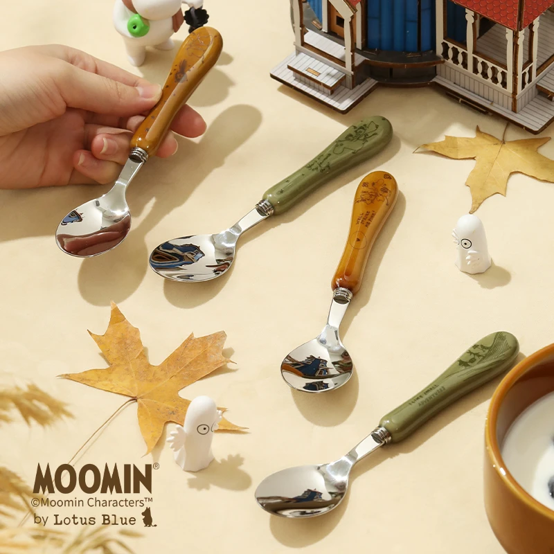 蓝莲花moomin姆明卡通可爱儿童吃饭专用勺子自主进食不锈钢辅食勺
