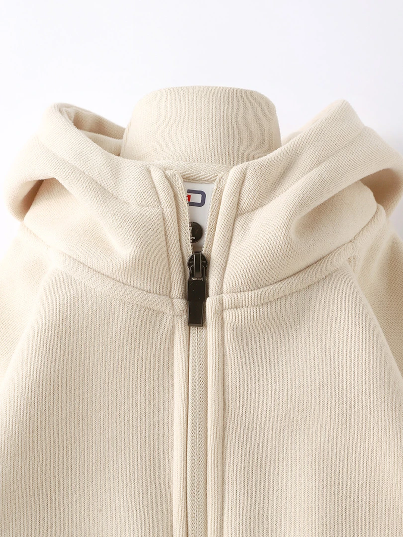 美式重磅奶杏色厚实银狐绒连帽卫衣女加绒保暖宽松休闲开衫外套冬