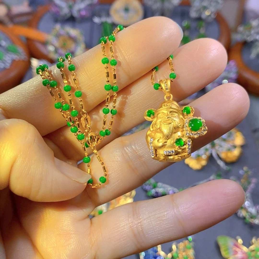 颈饰银S925镶嵌翡翠