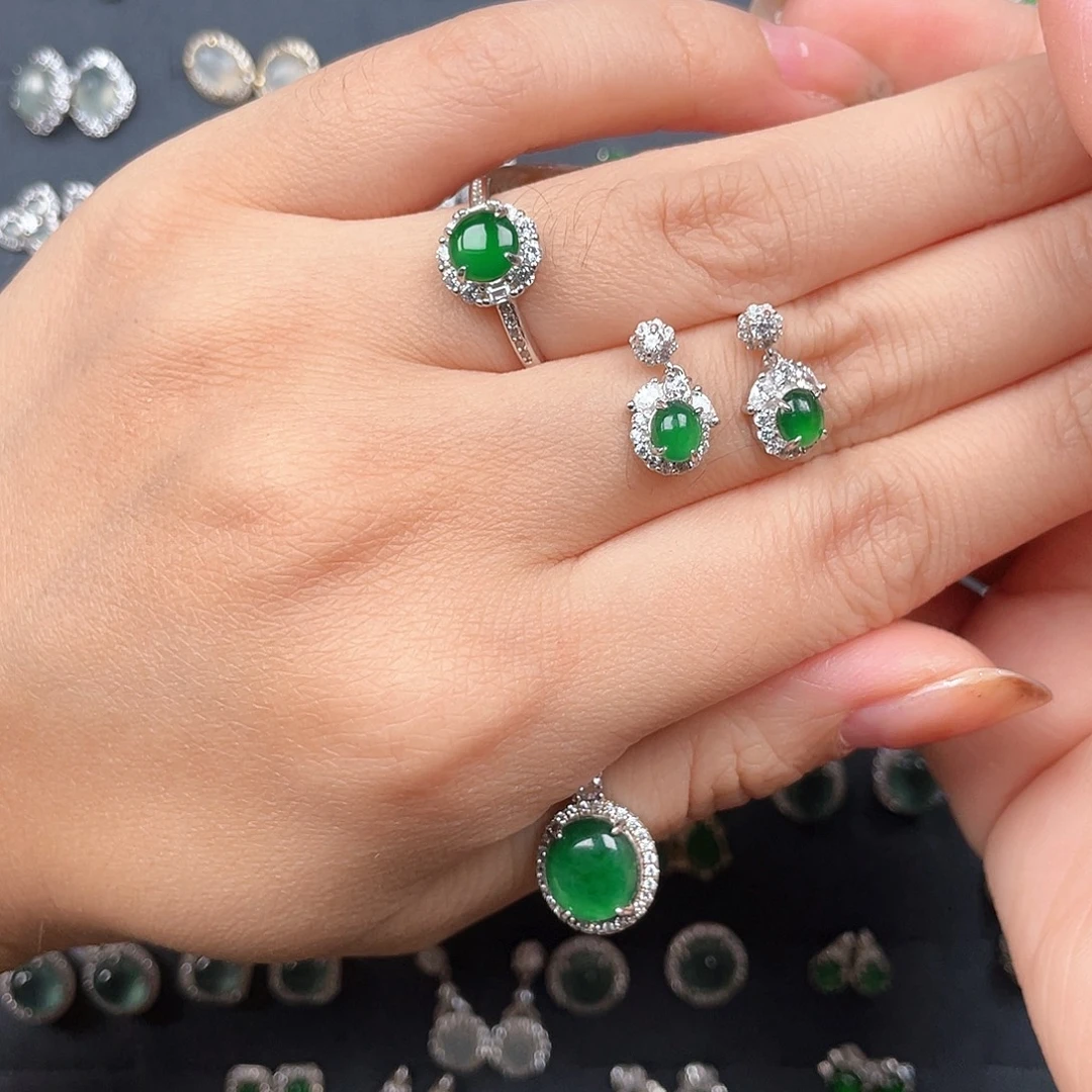 翡翠银S925镶嵌耳饰0000