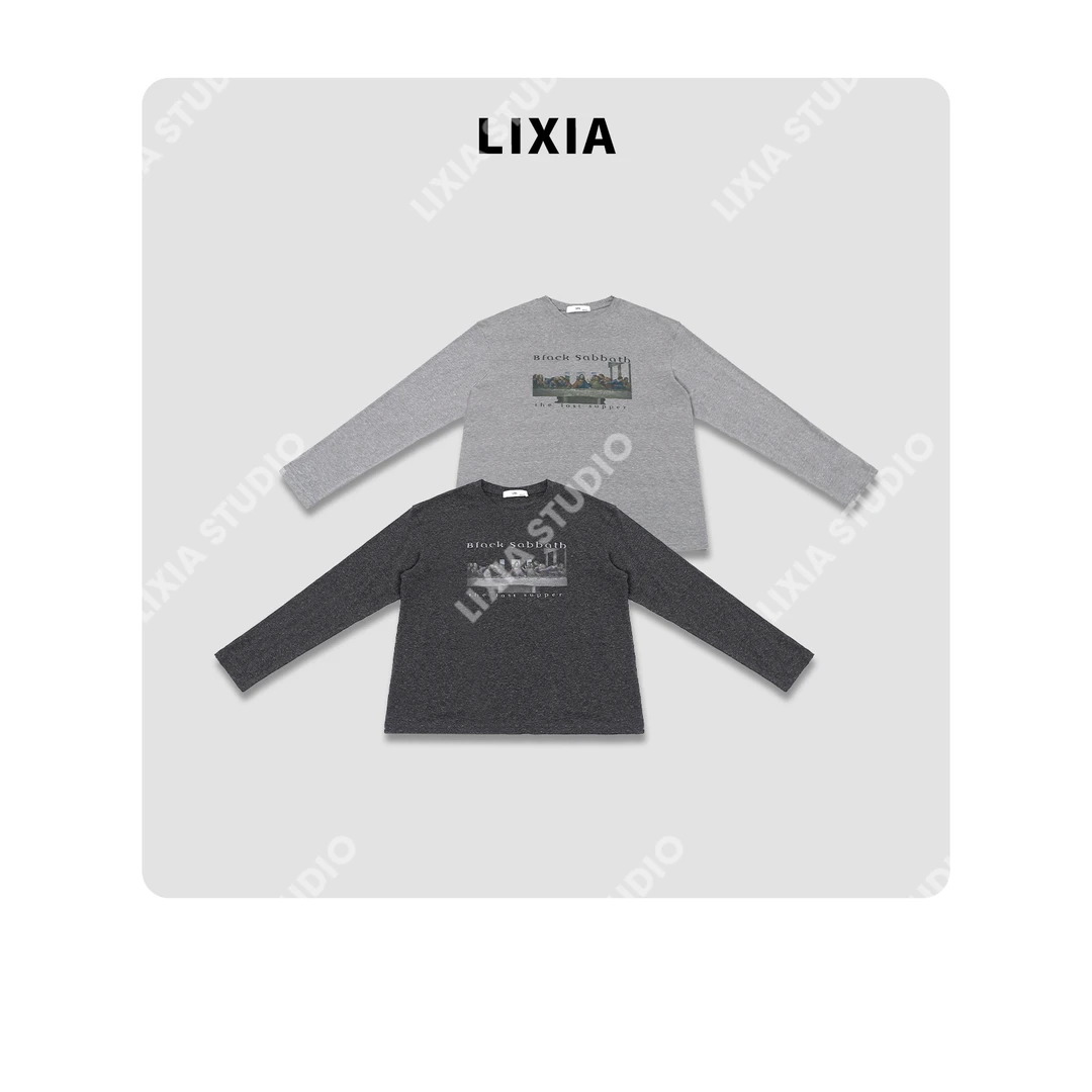 LIXIA【油画世家】慵懒风休闲简约复古意式设计款圆领T恤-D9523