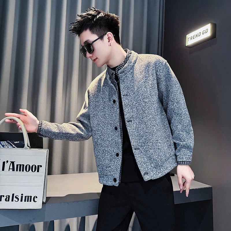 加厚假两件夹克男2025新款潮流设计感休闲上衣秋冬季痞帅撞色外套