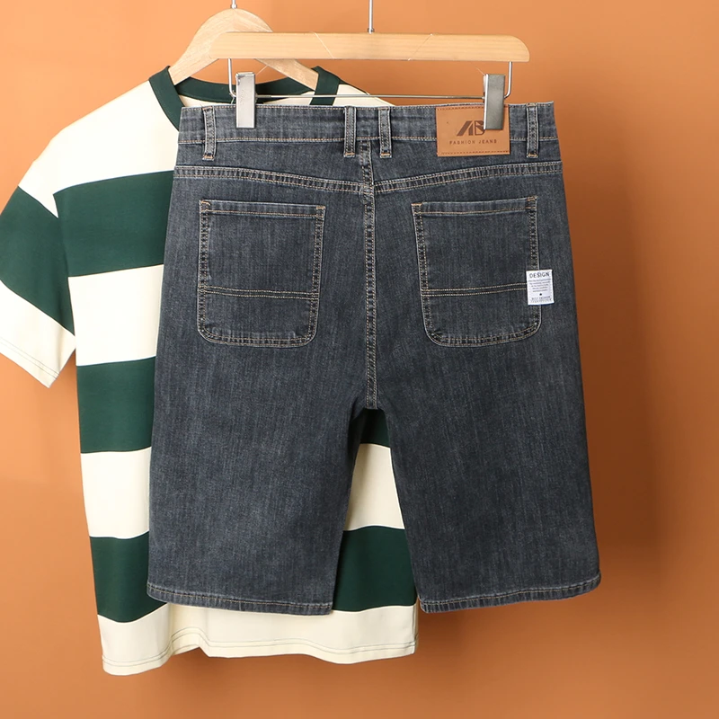 高端牛仔短裤男士宽松直筒2025新款蓝灰色夏季薄款中裤休闲五分裤