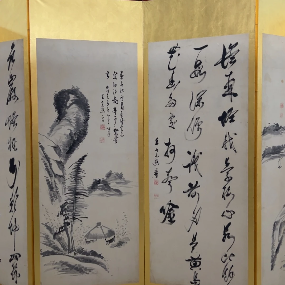 绘画屏风框画茶空间设计