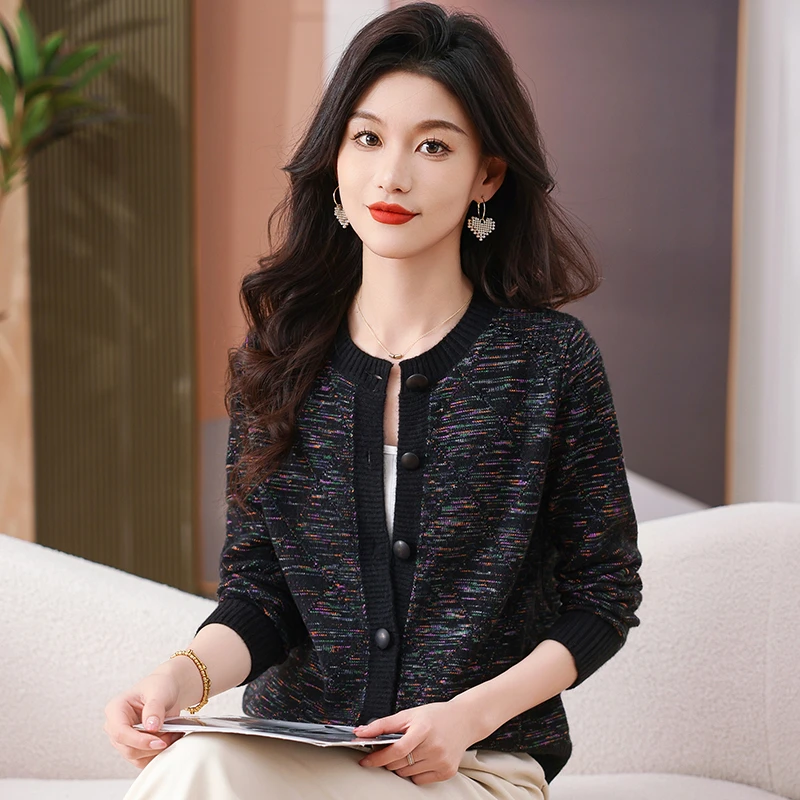 允山黛2025春秋新款时尚百搭女士针织单排扣开衫外套毛针织衫女装