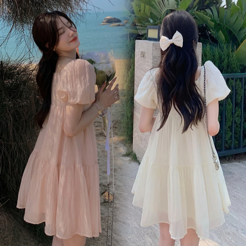 2025新款孕妇装夏款短袖雪纺裙韩版连衣裙珍珠一字肩大码连衣裙