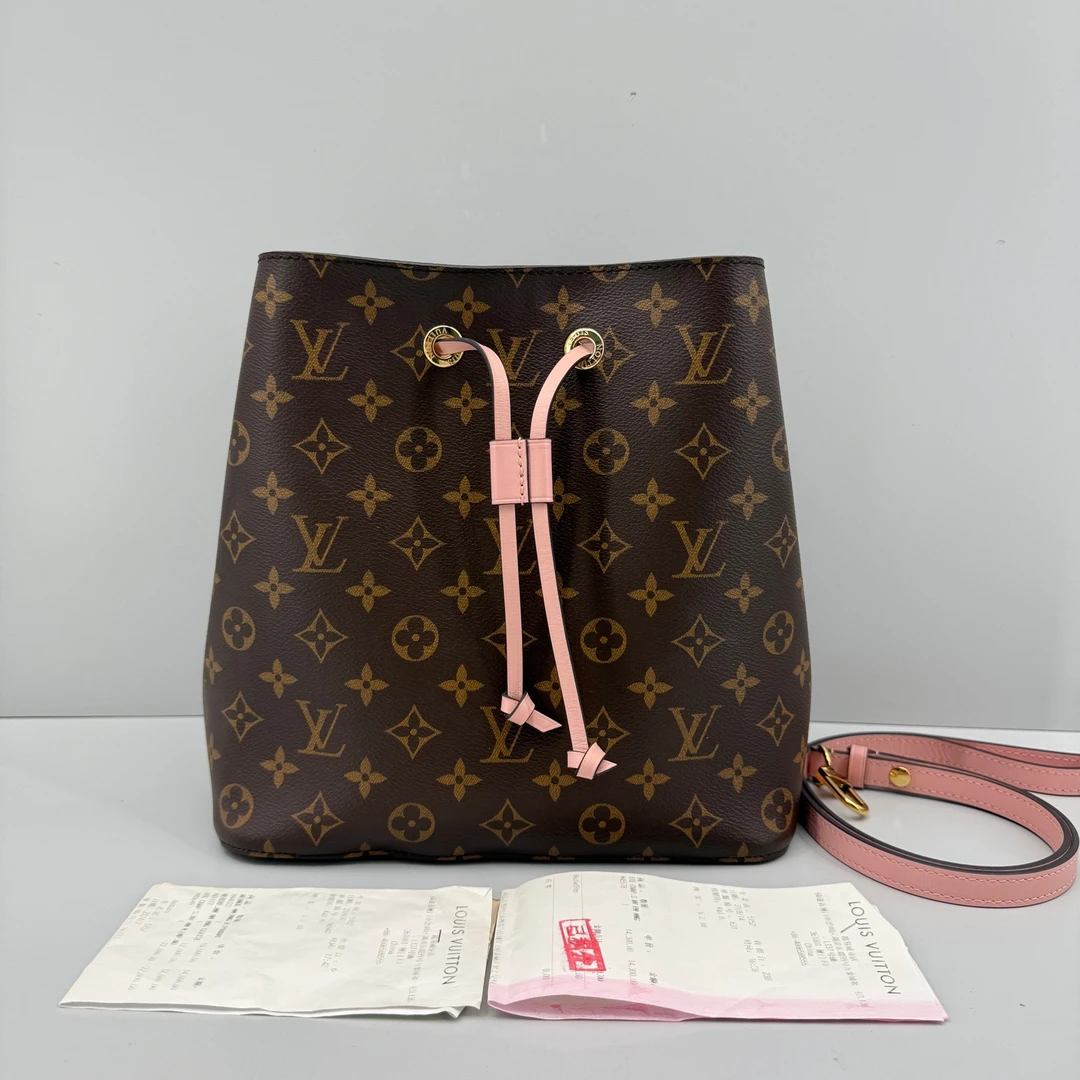 95新 LouisVuitton/路易威登 优选/老花粉色水桶包芯片/26x26x17