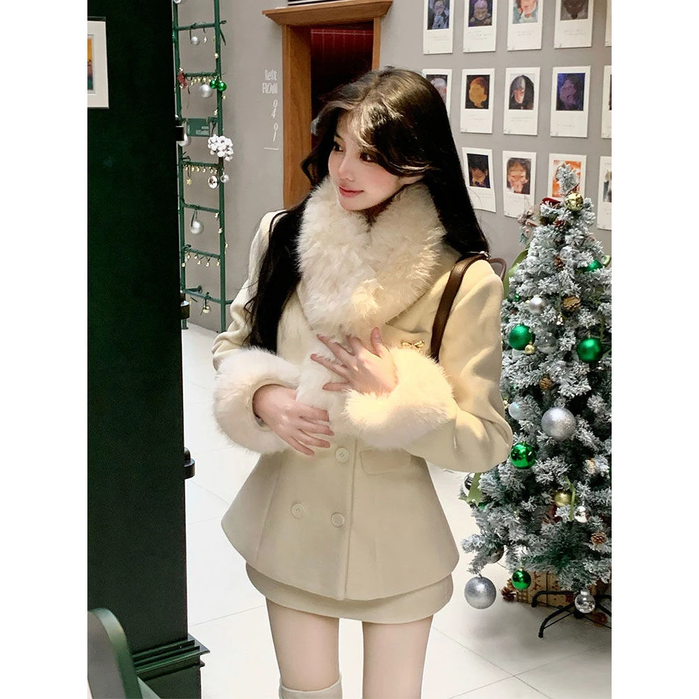 独特漂亮减龄款套装女千金风夹棉毛呢外套+半身裙小香风套装秋冬