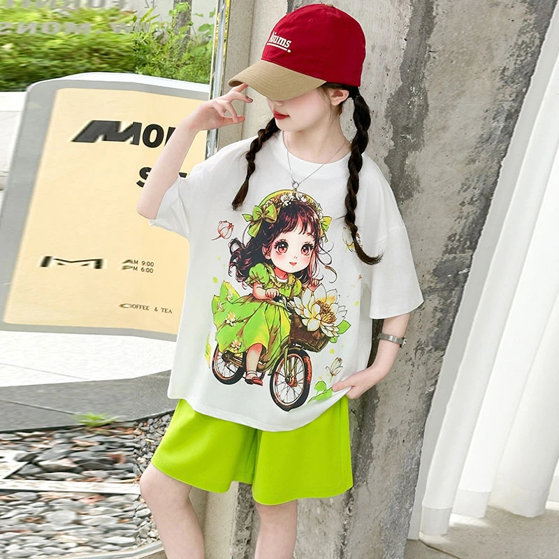 女童夏季短袖套装2025新款洋气大童多巴胺穿搭夏装儿童短裤两件套