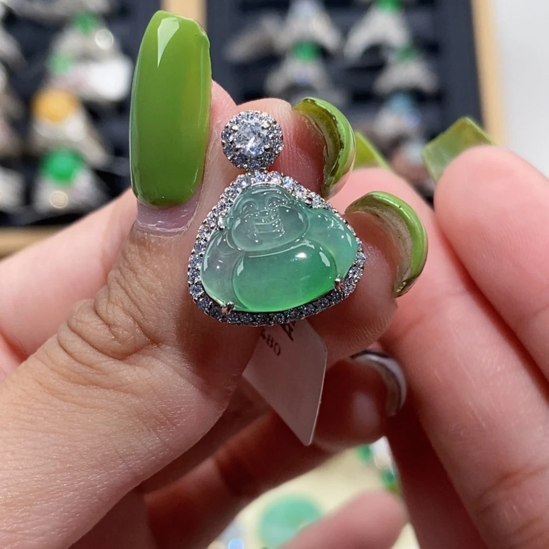 翡翠银S925镶嵌颈饰纯天然缅甸翡翠A货佛公