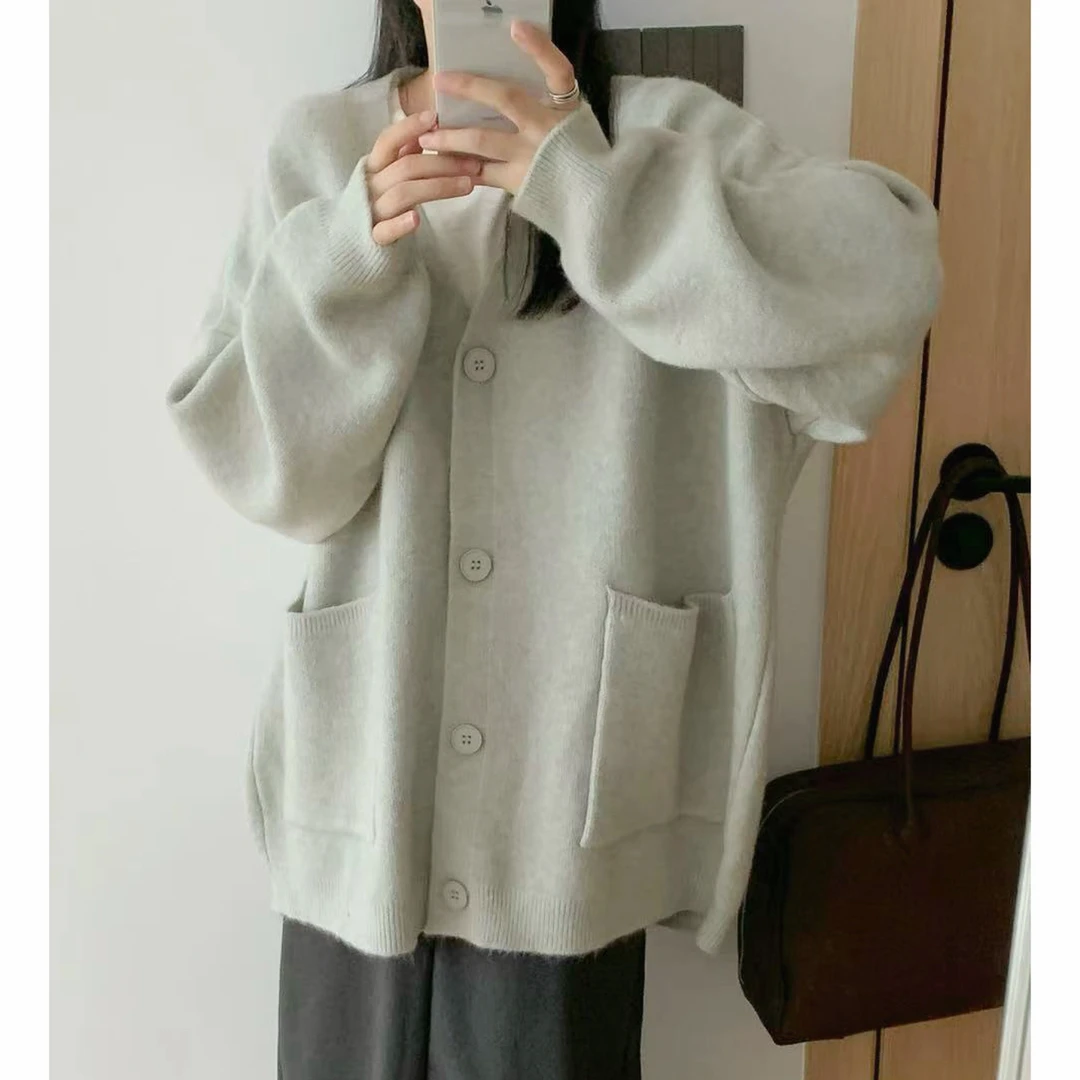 《大橙子》原单原版！高克重加厚加密V领针织开衫毛衣外套女上衣秋冬