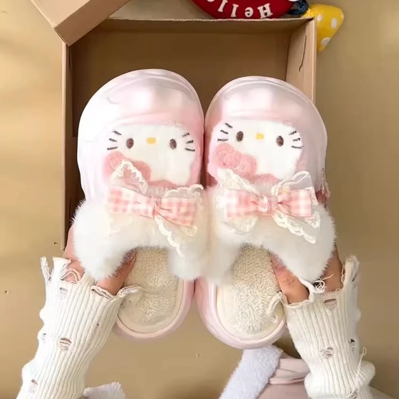 See.u原创 甜美少女心KT猫棉拖鞋女2025新款可外穿厚底增高防滑居