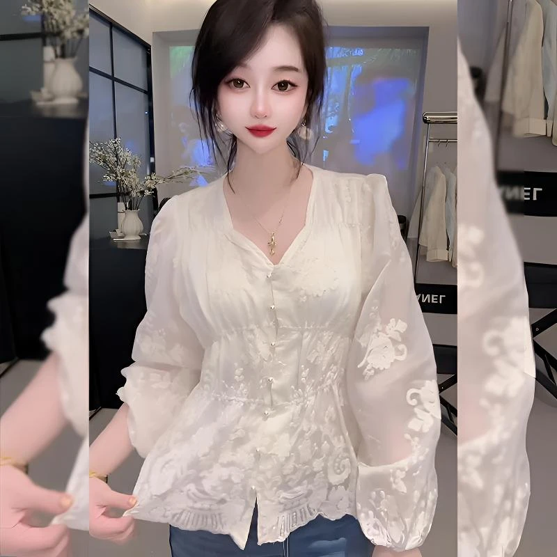 C236短款薄款夏季上衣甜美仙女风春季泡泡袖法式设计感衬衫常规