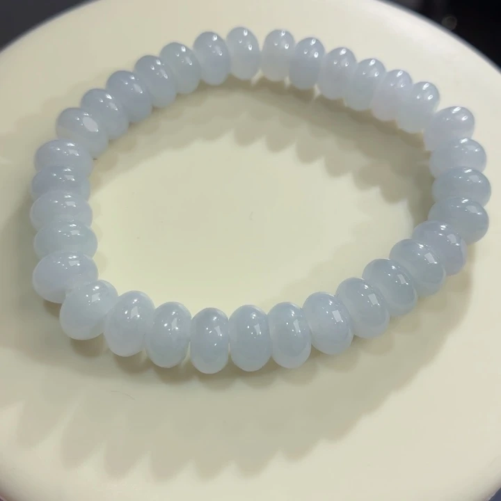 翡翠未镶嵌手链冰胶蓝底鼓珠卡8.9