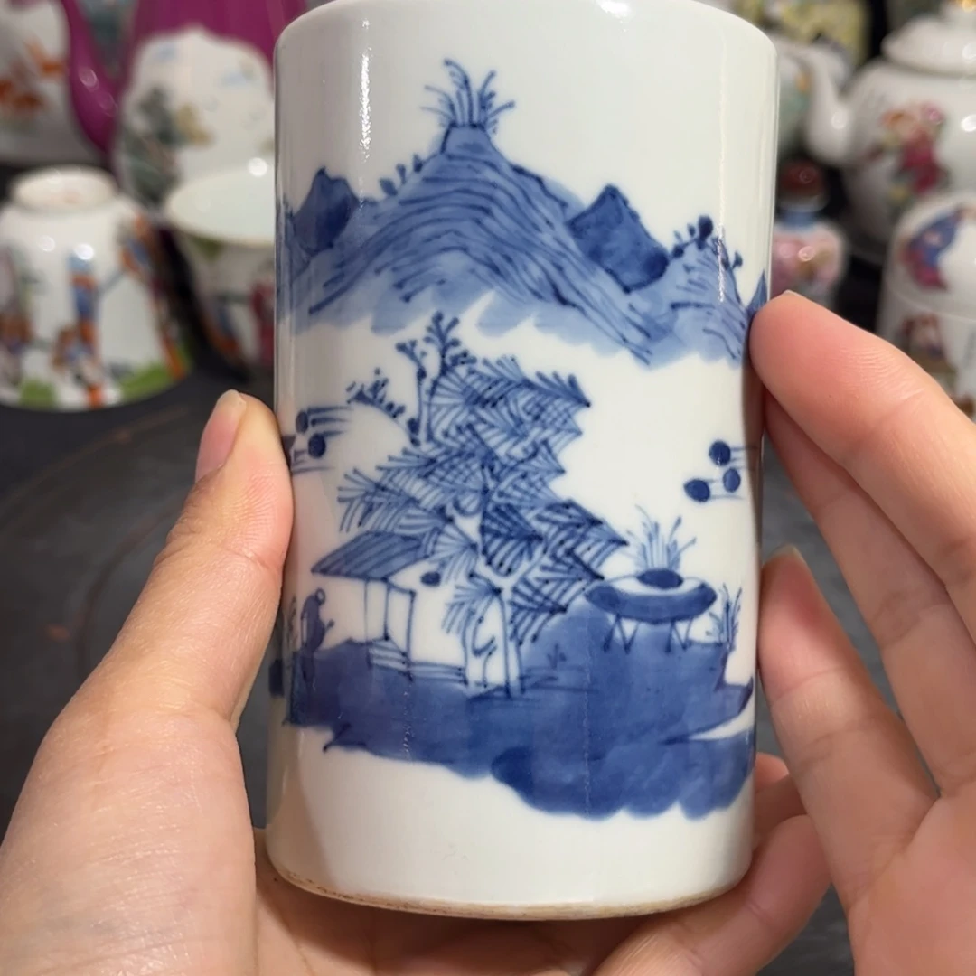 摆件青花山水笔筒清货价