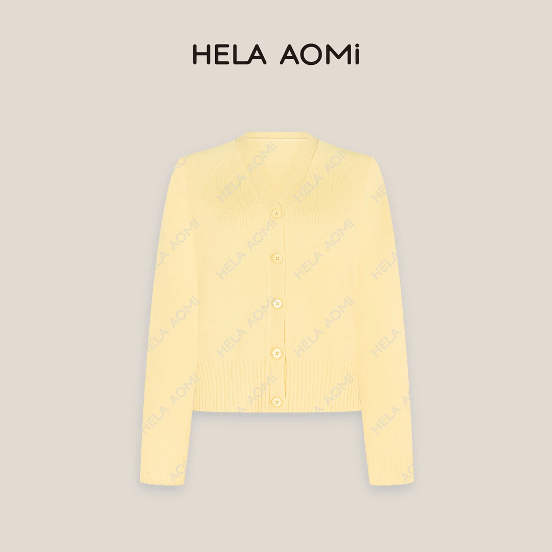 HELA AOMI“无缝一体开衫”100%绵羊毛简约高级百搭款V领针织毛开衫