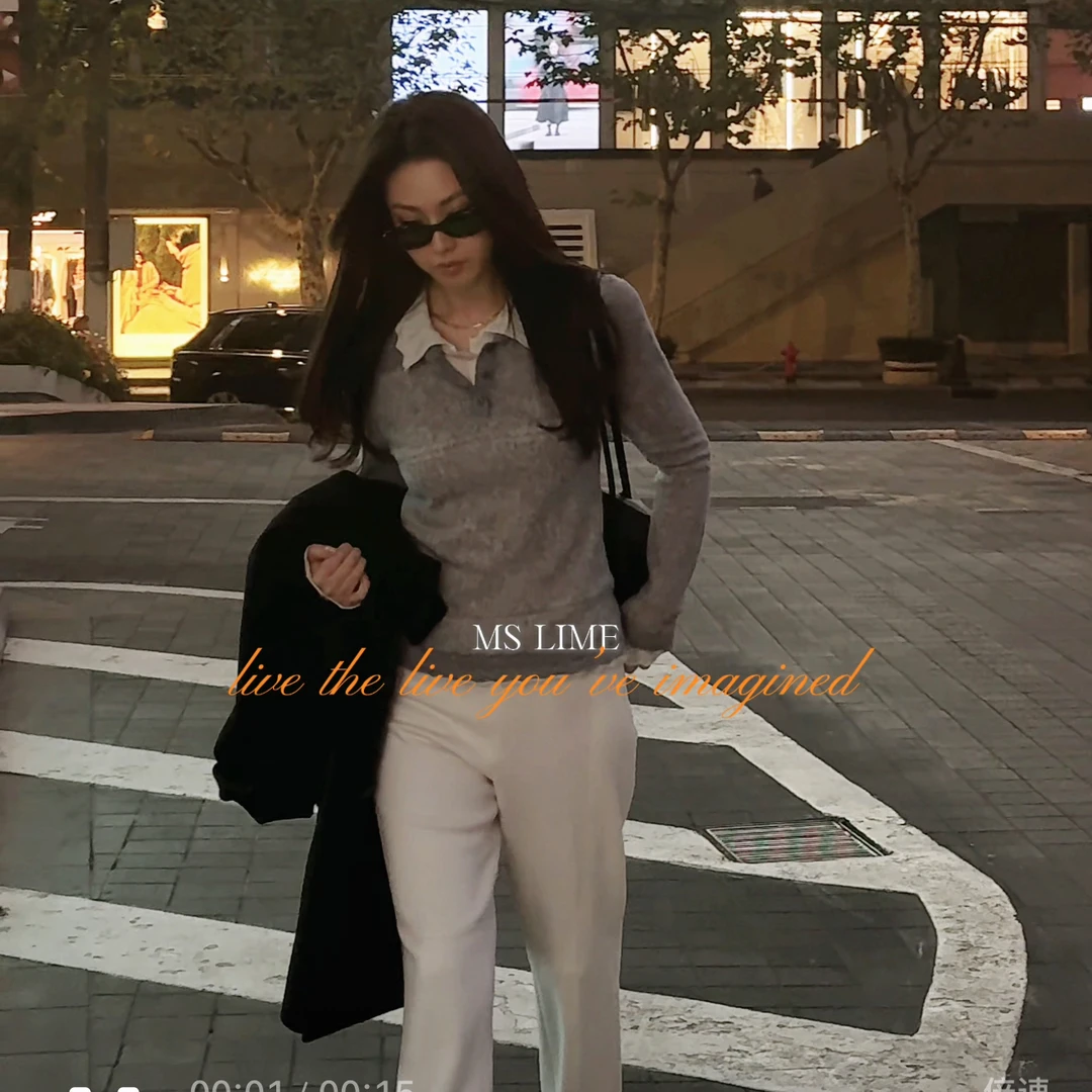 王嬛嬛MsLime 绵羊毛&羊驼毛假两件毛衣针织衫HD2C0934