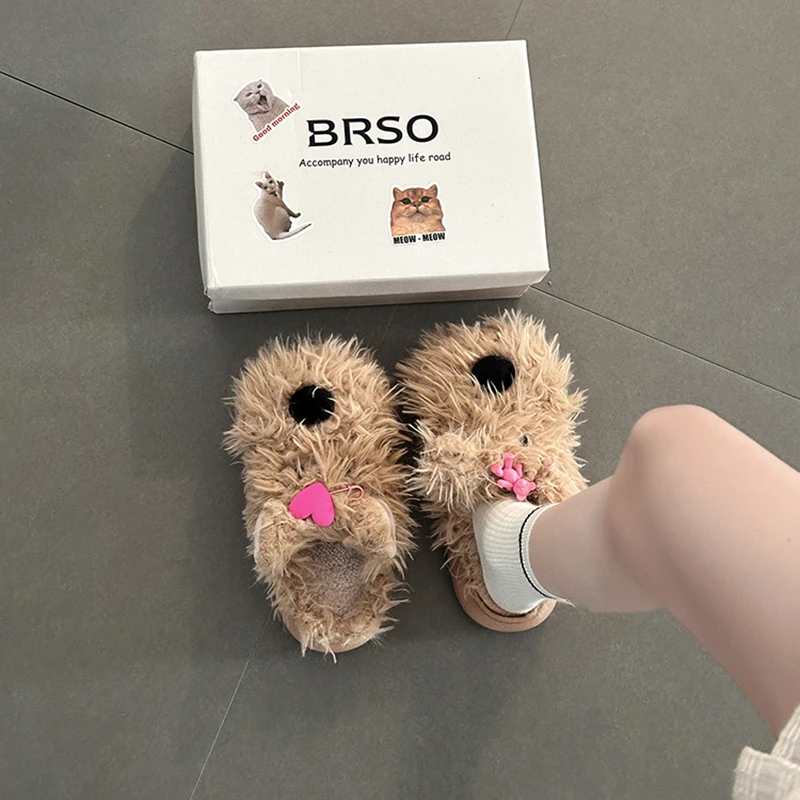 可爱卡通甜美小狗包头毛毛鞋女2025秋冬新款外穿百搭一脚蹬棉拖鞋