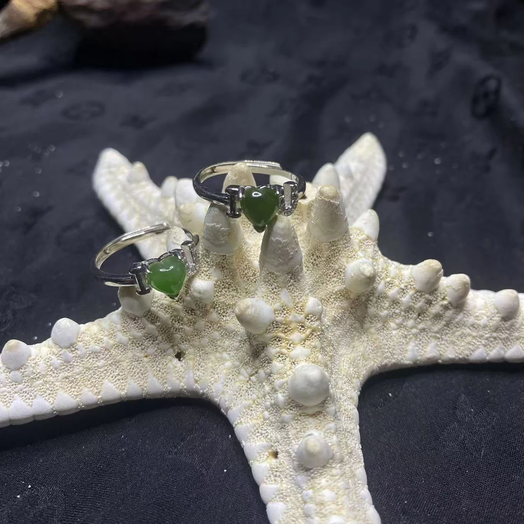 【玉合缘】天然和田玉碧玉 “i love you”925银镶戒指 多样性发 2300