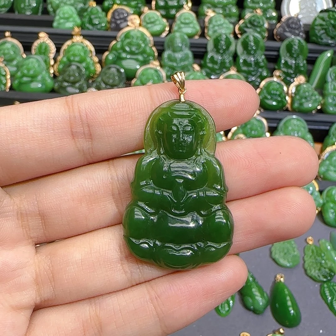 和田玉（碧玉）18K金镶嵌颈饰