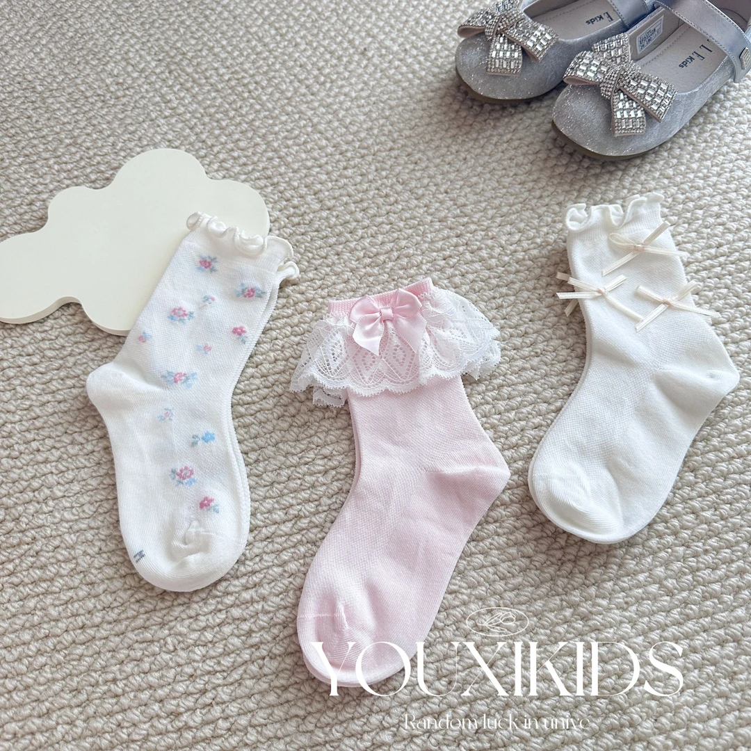 飞飞家奶油袜25年春夏款女童新款上新蕾丝清新蝴蝶结短袜  FF2705