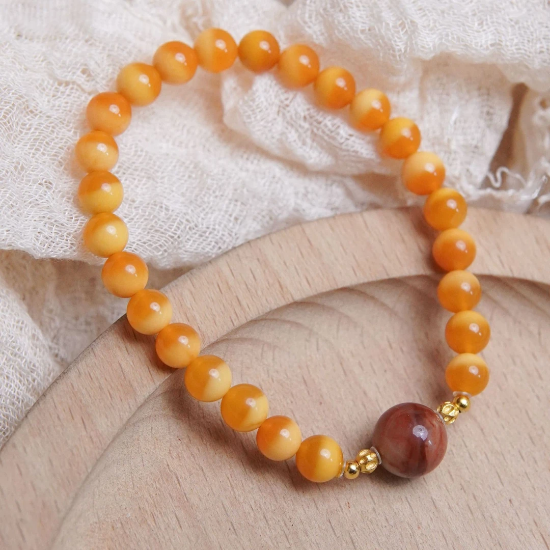 澄星点点缅黄玉6mm+缅黄妖花10mm、s925手串单圈