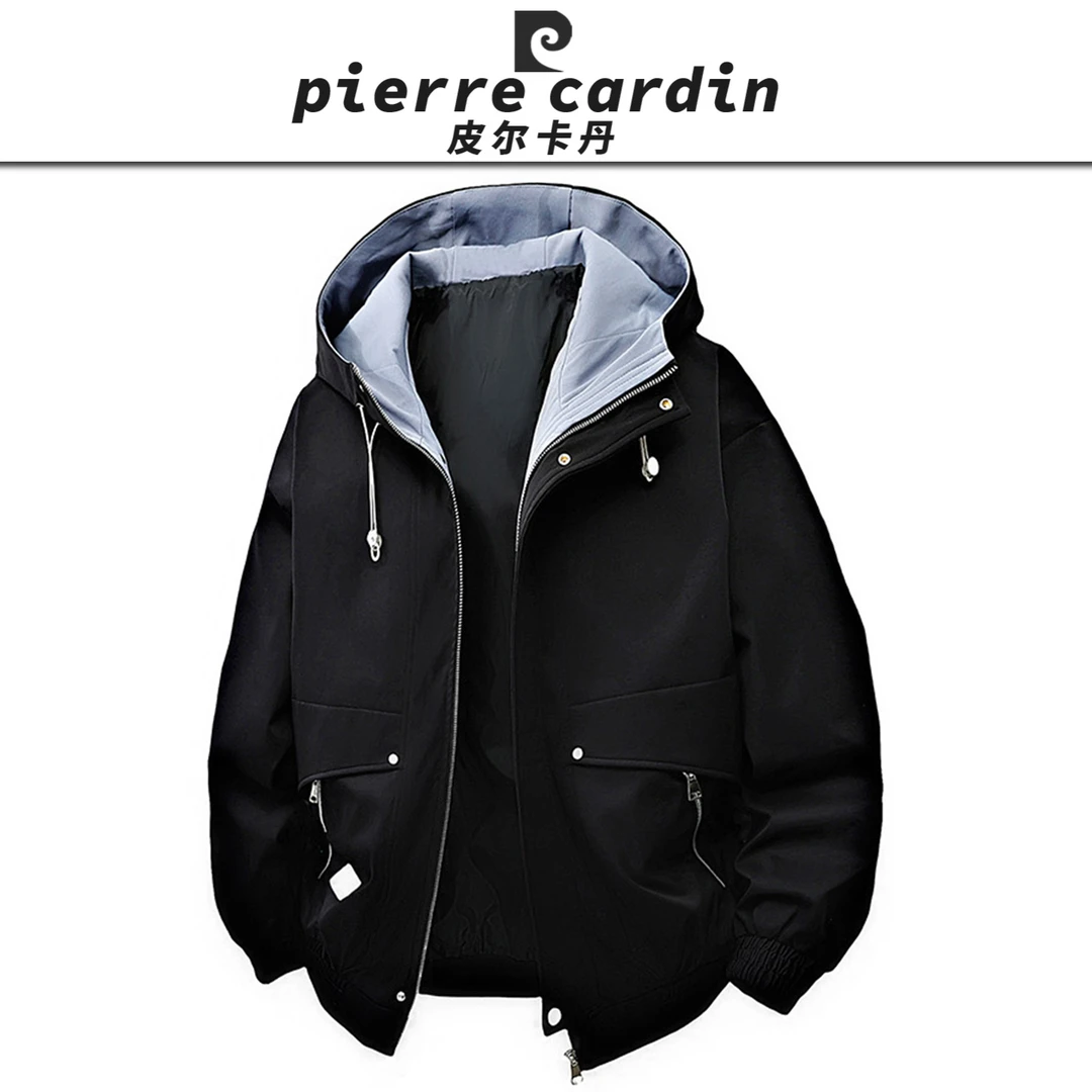 皮尔卡丹【官方】春秋季新款大码男连帽夹克拼色工装青少年宽松外套