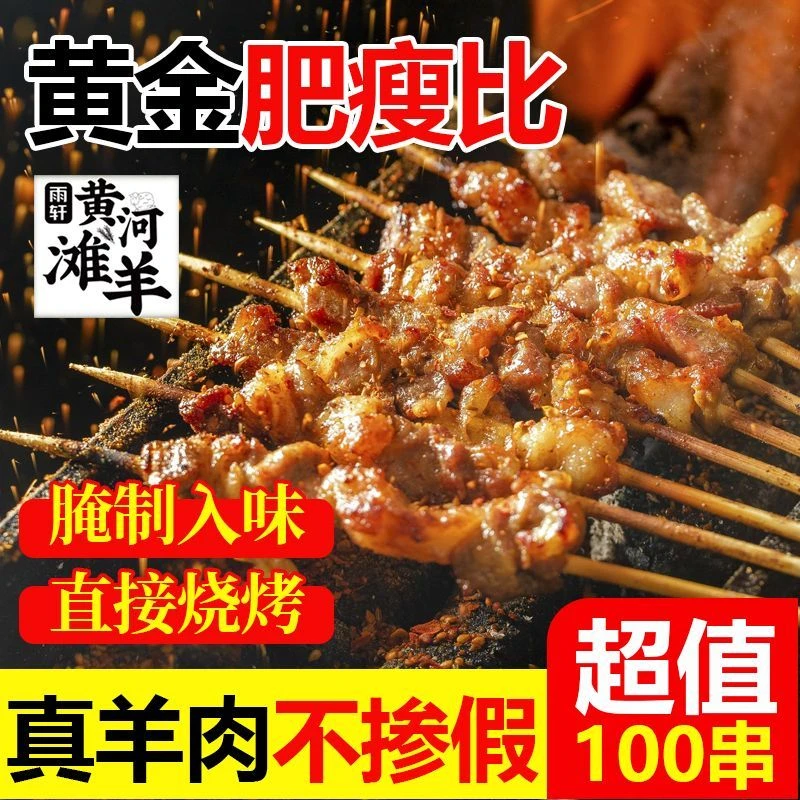 【雨轩羊肉串】正宗黄河滩羊羔肉新鲜现切免腌制手工串制烧烤