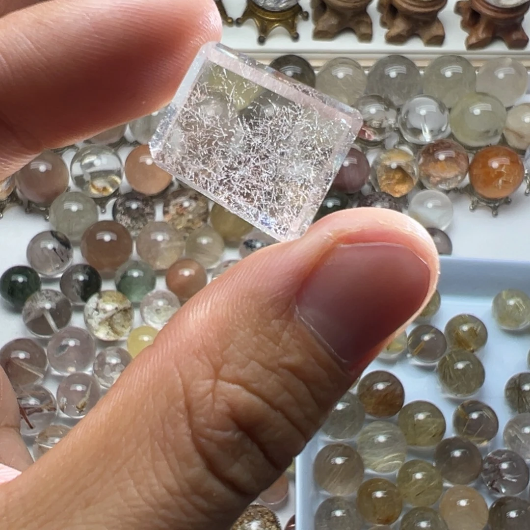 珠宝半成品水晶未镶嵌兔毛吊坠