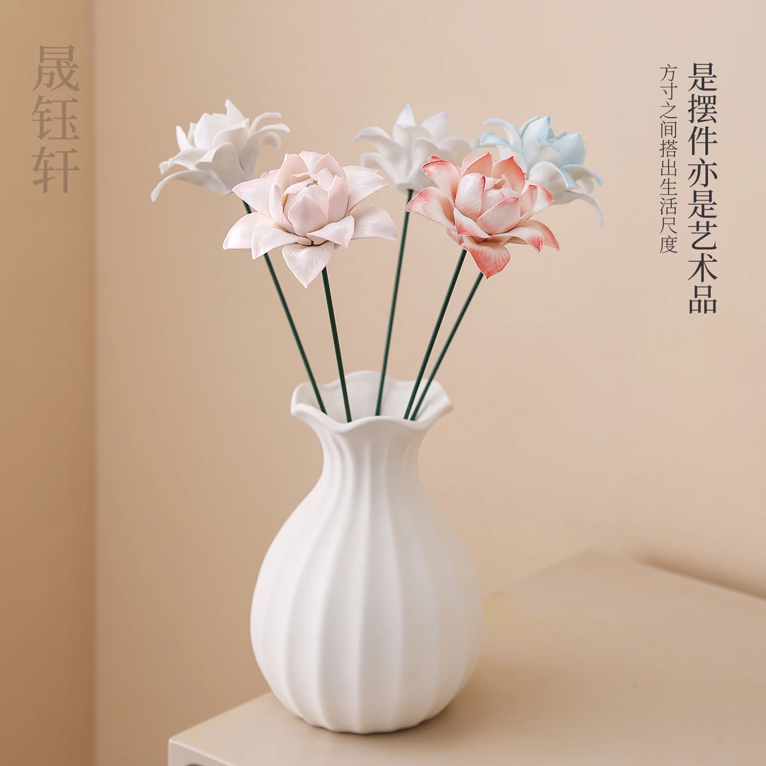 陶瓷手捏仿真花栀子花陶瓷花客厅民宿插花假花装饰品家居软装摆设