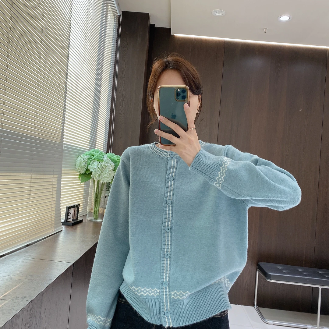 IMFLY金小金自制 针织开衫DYW8513撞色小香时髦外套女秋冬季毛衣