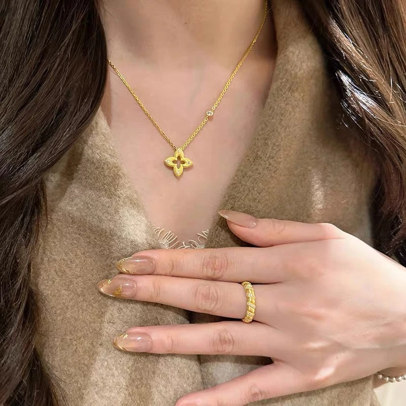 合金项链 X15521 江生生 【四叶草】拉丝工艺镀金气质轻奢灵动项链