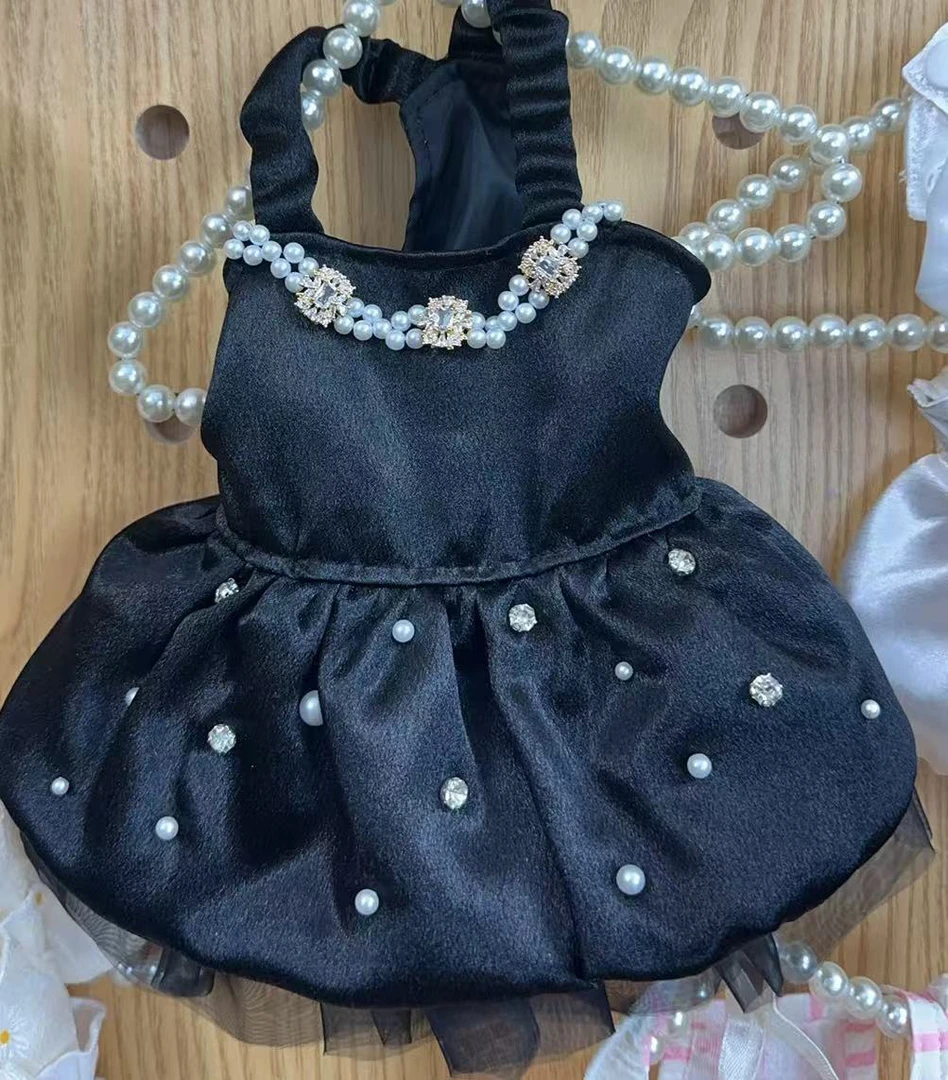 宠物吊带钻链黑色连衣裙狗狗猫咪