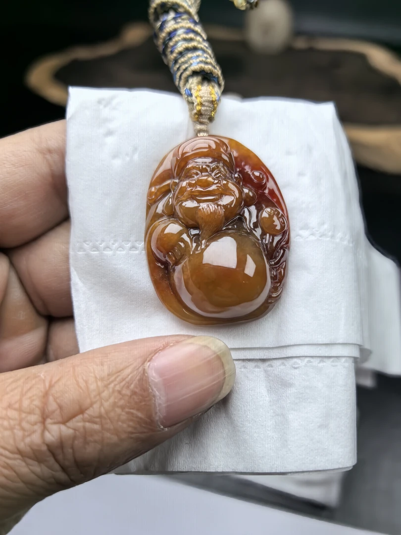 合一堂翡翠毛货定制 红翡大肚财神