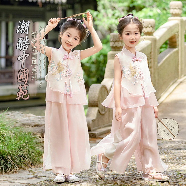 女童汉服裤子套装夏季2025新款儿童国风唐装女孩新中式夏装两件套