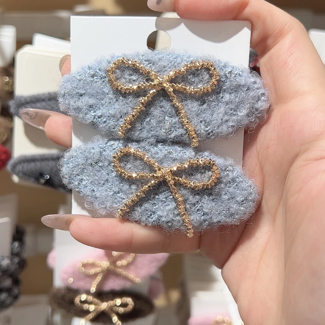 仿珍珠非金属蝴蝶结蓝色掰掰夹
